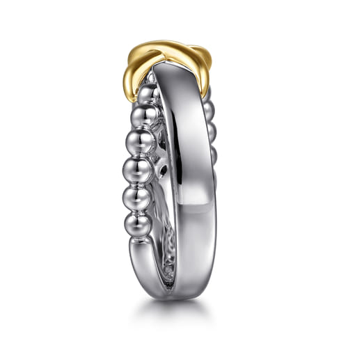 Wide Band Criss Cross 14K Yellow Gold and 925 Sterling Silver Bujukan