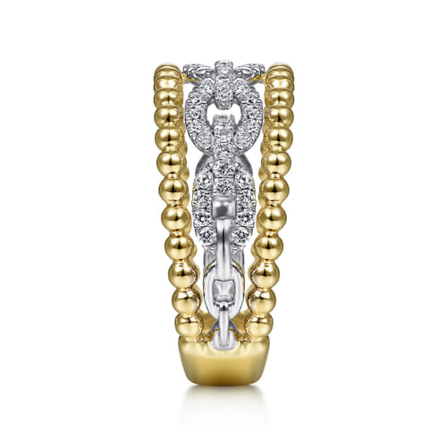 Wide Band Easy-Stack Ring 14K White and Yellow Gold Diamond 0.35ct Bujukan