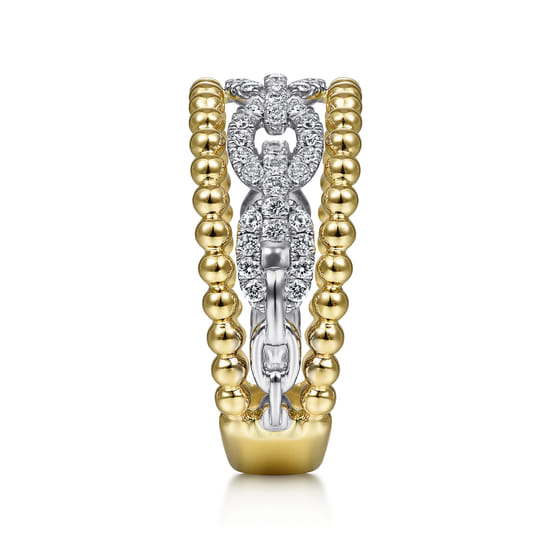 Wide Band Easy-Stack Ring 14K White and Yellow Gold Diamond 0.35ct Bujukan angle 4