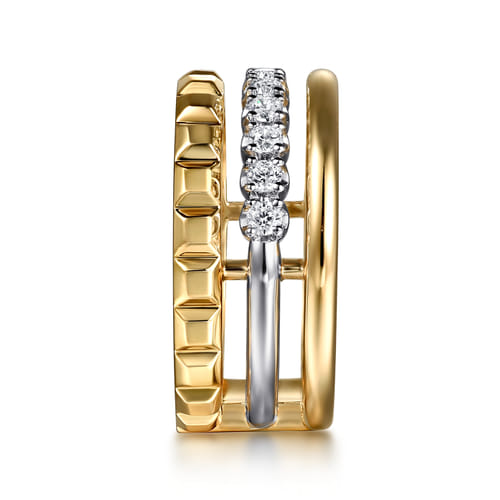 Wide Band Easy-Stack Ring 14K White and Yellow Gold Diamond 0.3ct