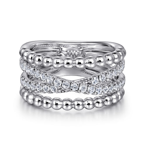 Wide Band Easy-Stack Ring 925 Sterling Silver White Sapphire Bujukan