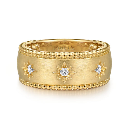 Wide Band Ring 14K Yellow Gold Diamond 0.08ct Bujukan Wide Band Ring 14K Yellow Gold Diamond 0.08ct Bujukan