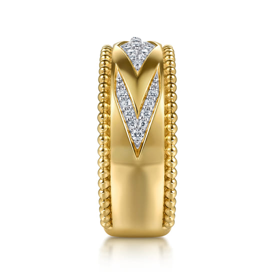 Wide Band Ring Chevron 14K Yellow Gold Diamond 0.18ct Bujukan angle 4