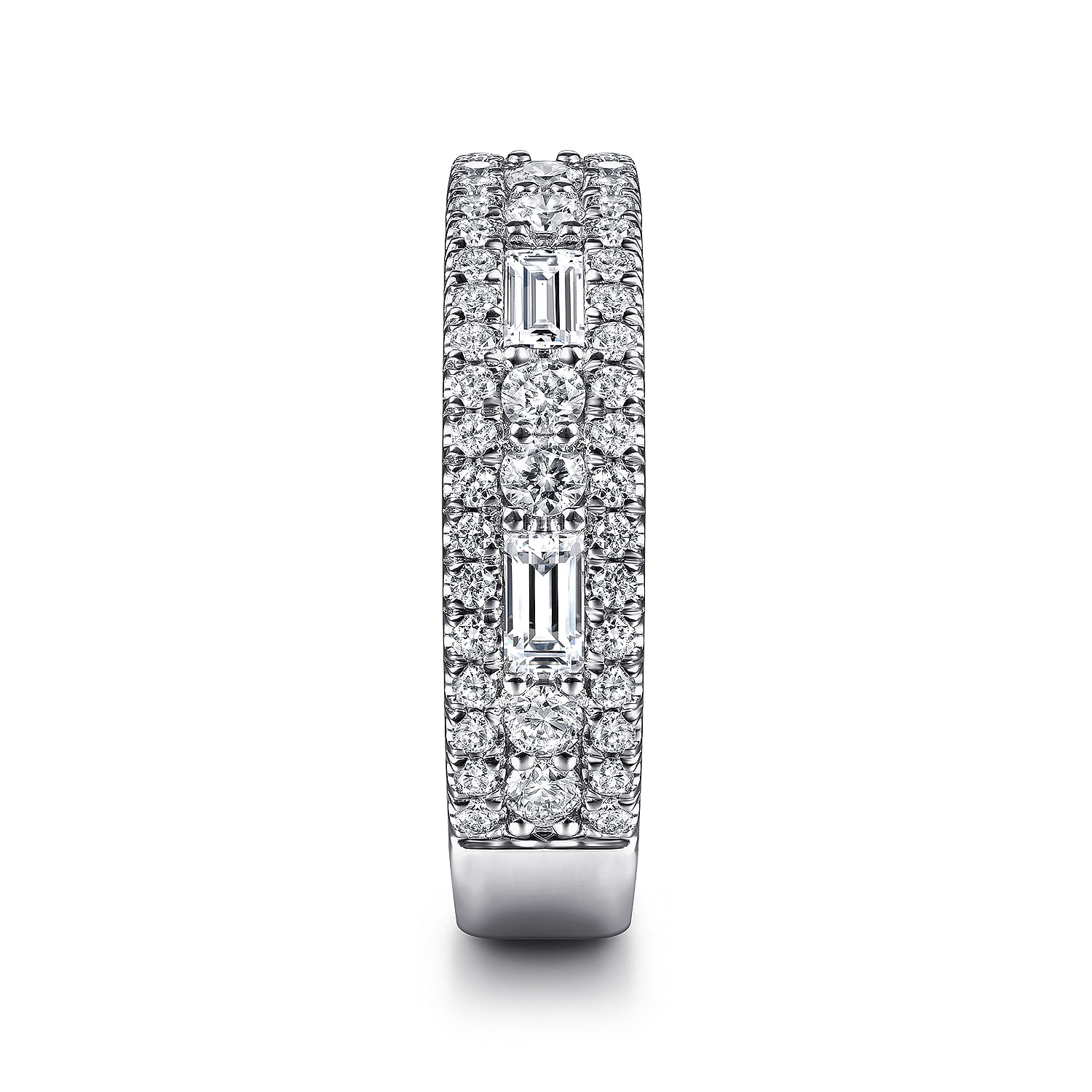 Wide Platinum Round and Baguette Diamond Anniversary Band