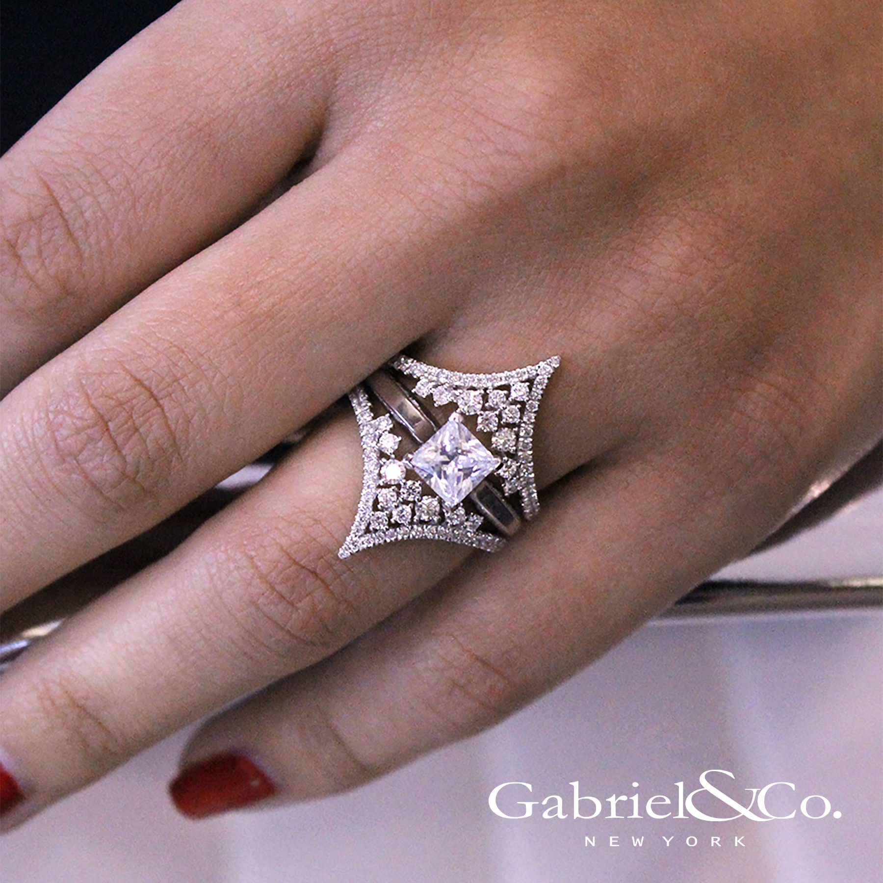 14K White Gold Chevron Diamond Ring Enhancer angle 