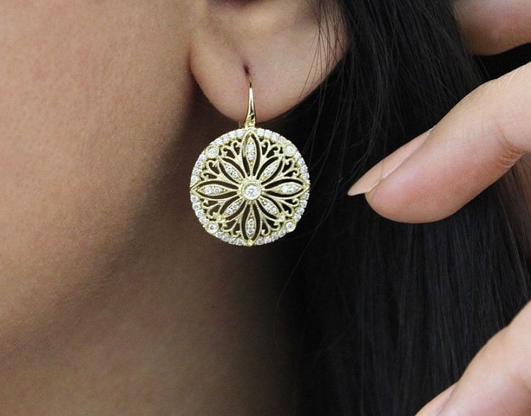 Vintage Inspired 14K Yellow Gold Floral Diamond Pendant Necklace NK4858Y45JJ