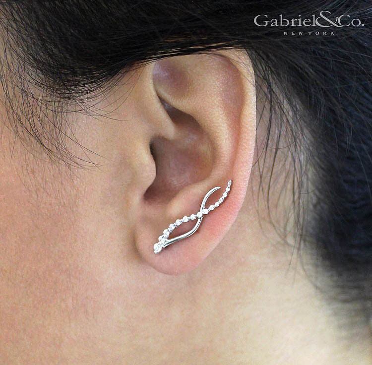 14K White Gold Twisted Diamond Ear Climber Earrings angle 