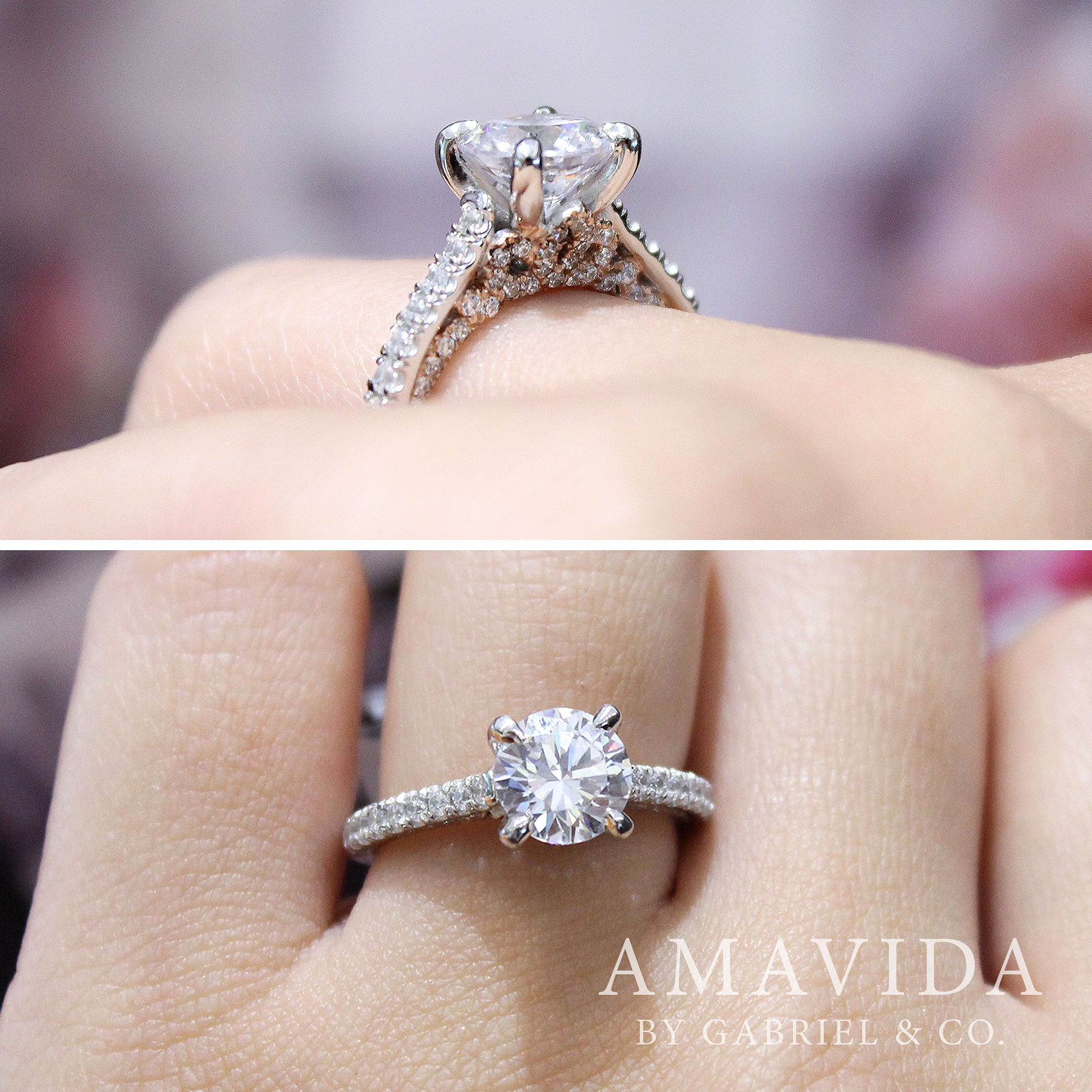 18K White-Rose Gold Round Diamond Engagement Ring angle 