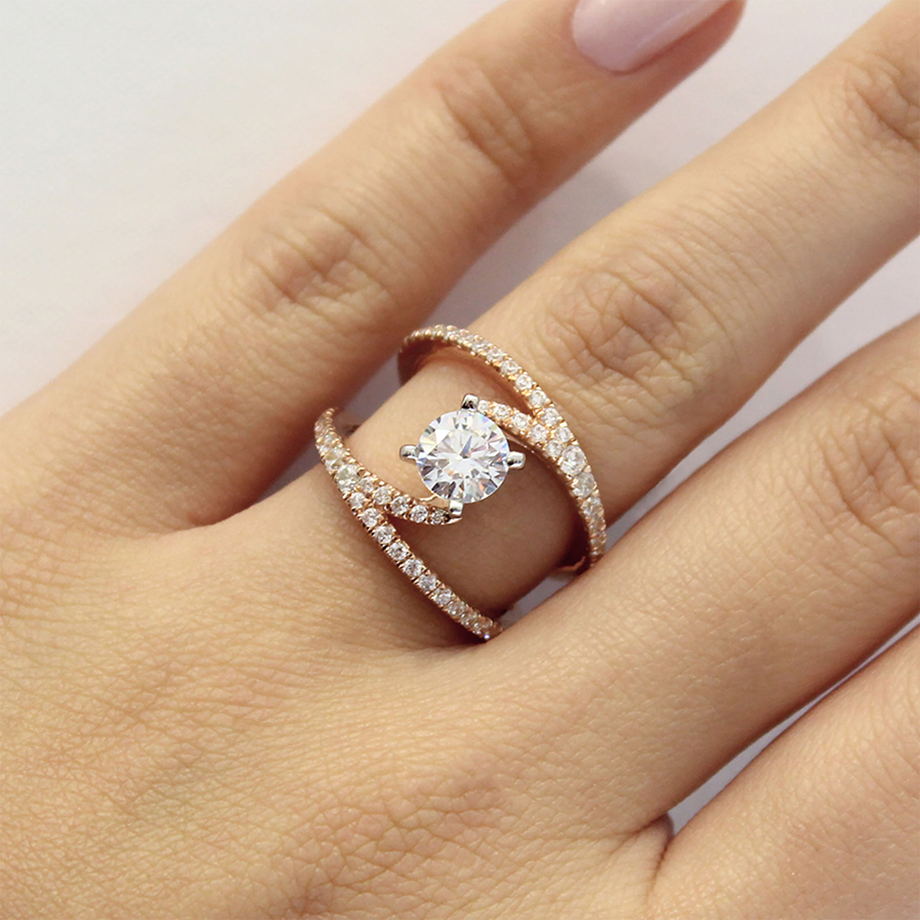 14K White-Rose Gold Round Split Shank Diamond Engagement Ring angle 