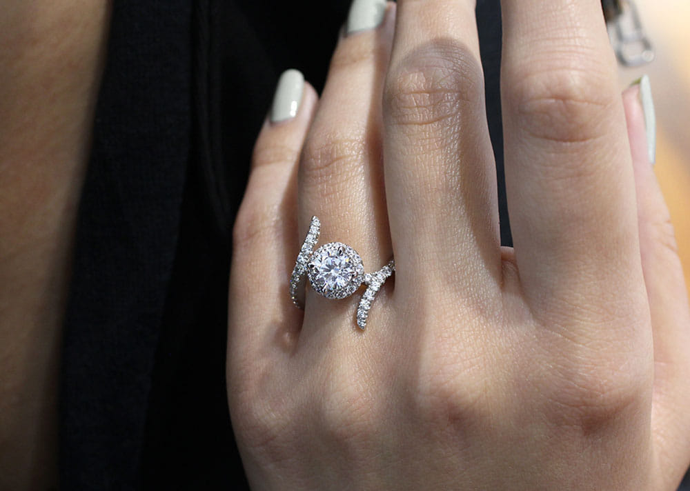 14K White Gold Round Halo Diamond Engagement Ring angle 