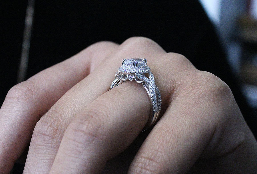 14K White Gold Oval Diamond Engagement Ring angle 
