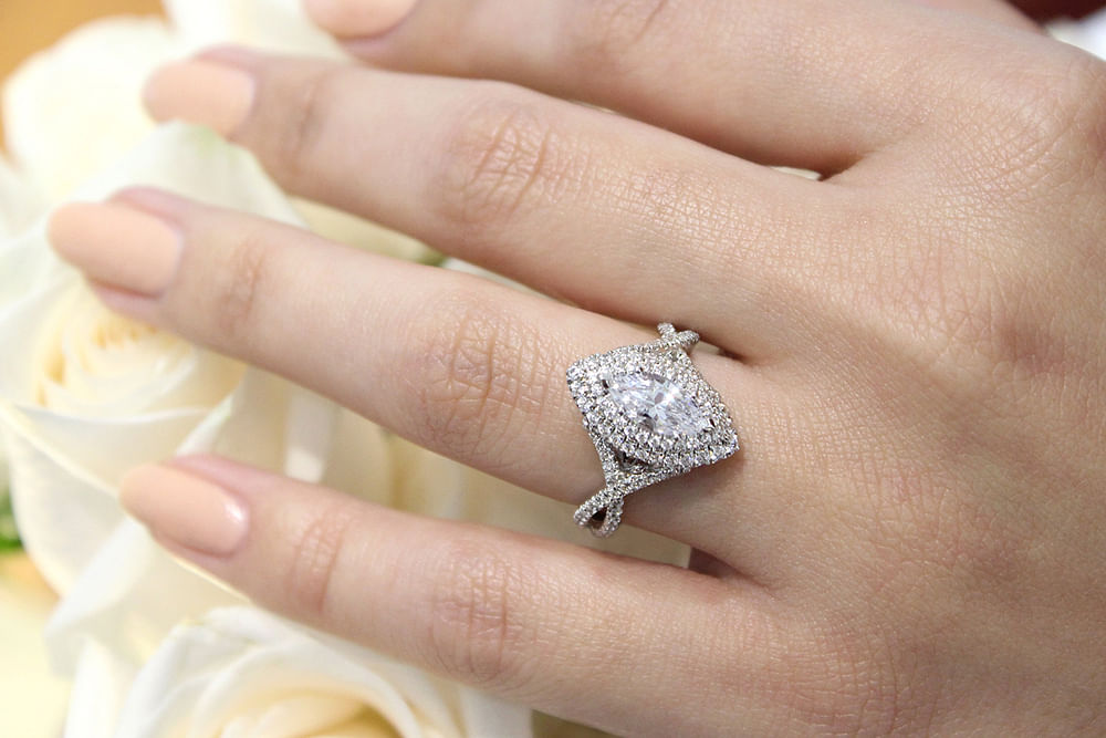 14K White Gold Marquise Shape Diamond Engagement Ring angle 