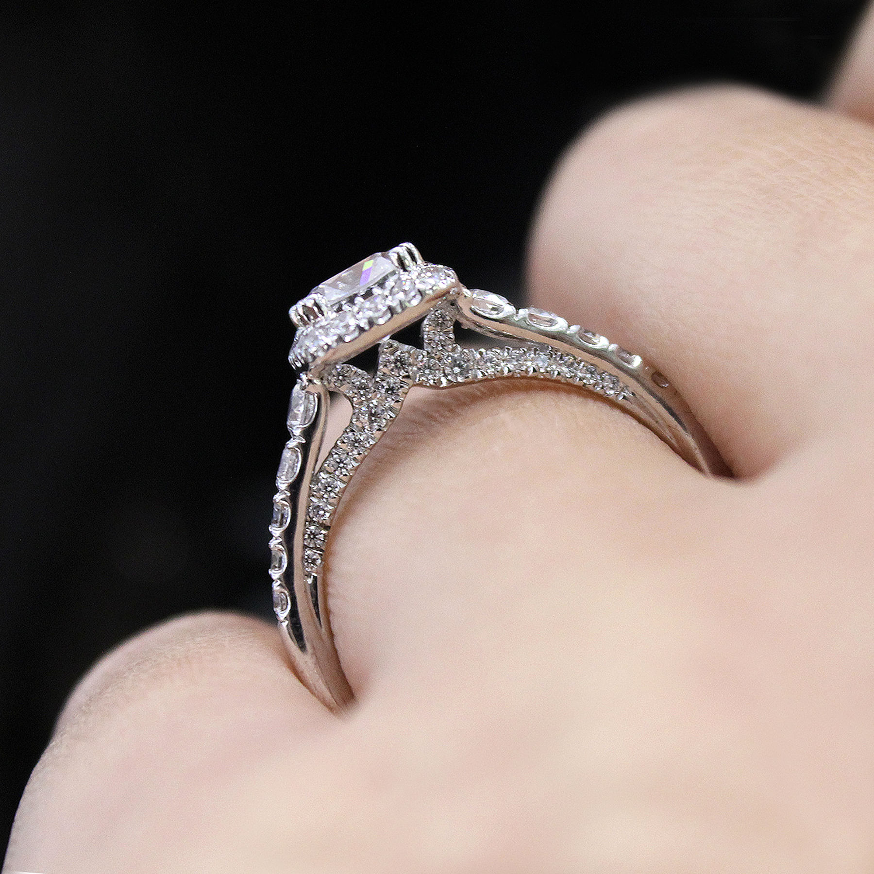 14K White Gold Cushion Halo Diamond Engagement Ring angle 