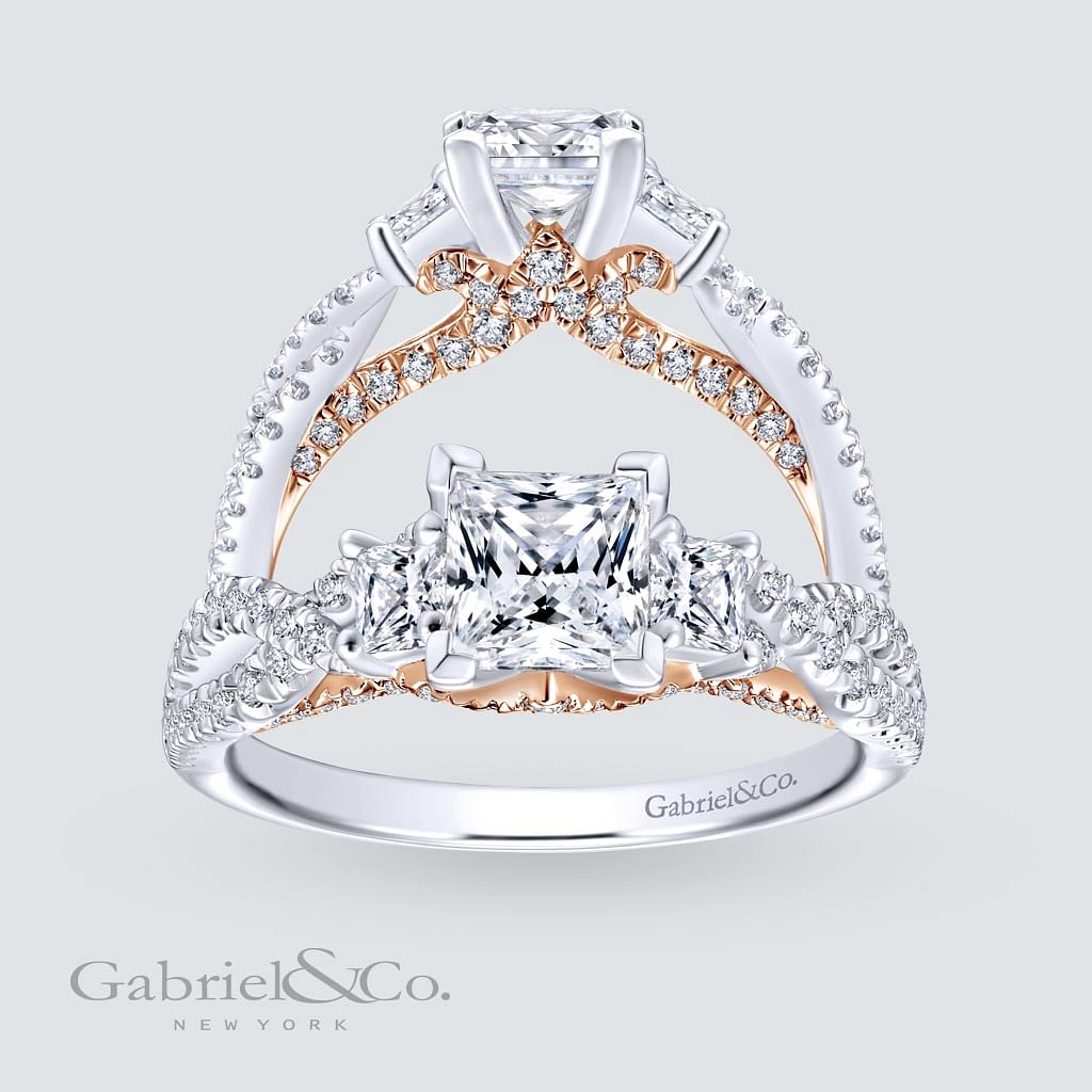 14K White-Rose Gold Princess Cut Diamond Engagement Ring angle 