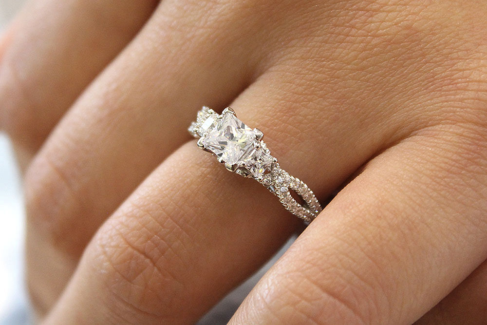14K White Gold Princess Cut Diamond Engagement Ring angle 