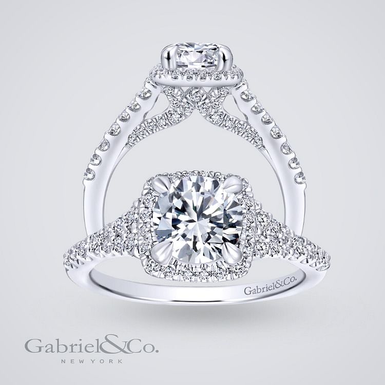 14K White Gold Round Halo Diamond Engagement Ring angle 