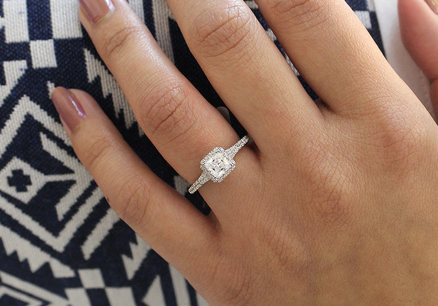 14K White Gold Princess Halo Diamond Engagement Ring angle 