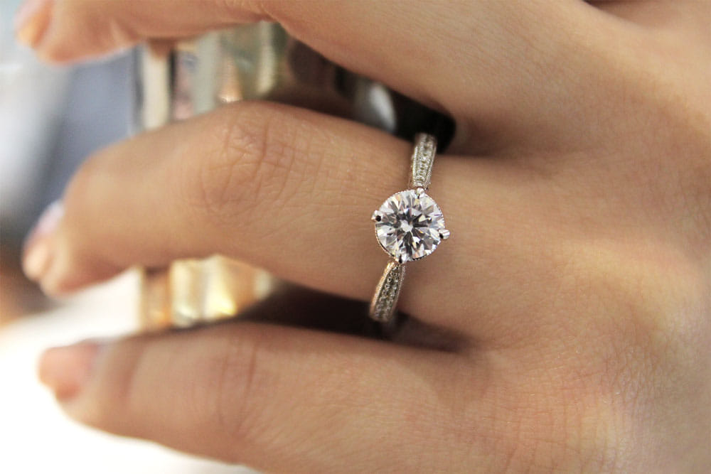 14K White Gold Round Diamond Engagement Ring angle 