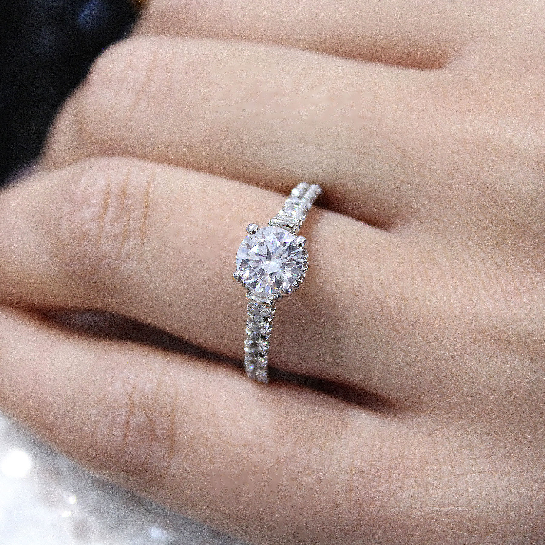 14K White Gold Hidden Halo Round Diamond Engagement Ring angle 