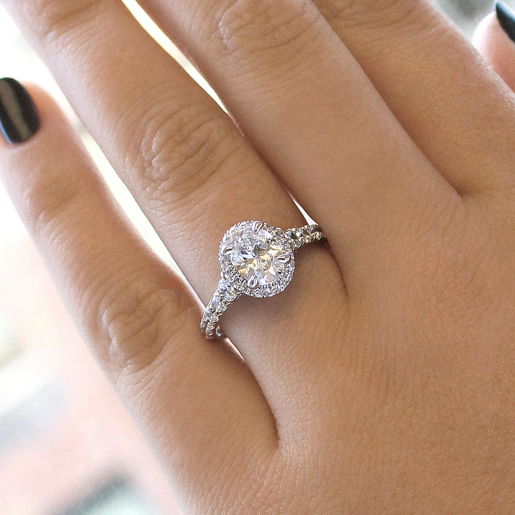 14K White Gold Oval Halo Diamond Engagement Ring angle 