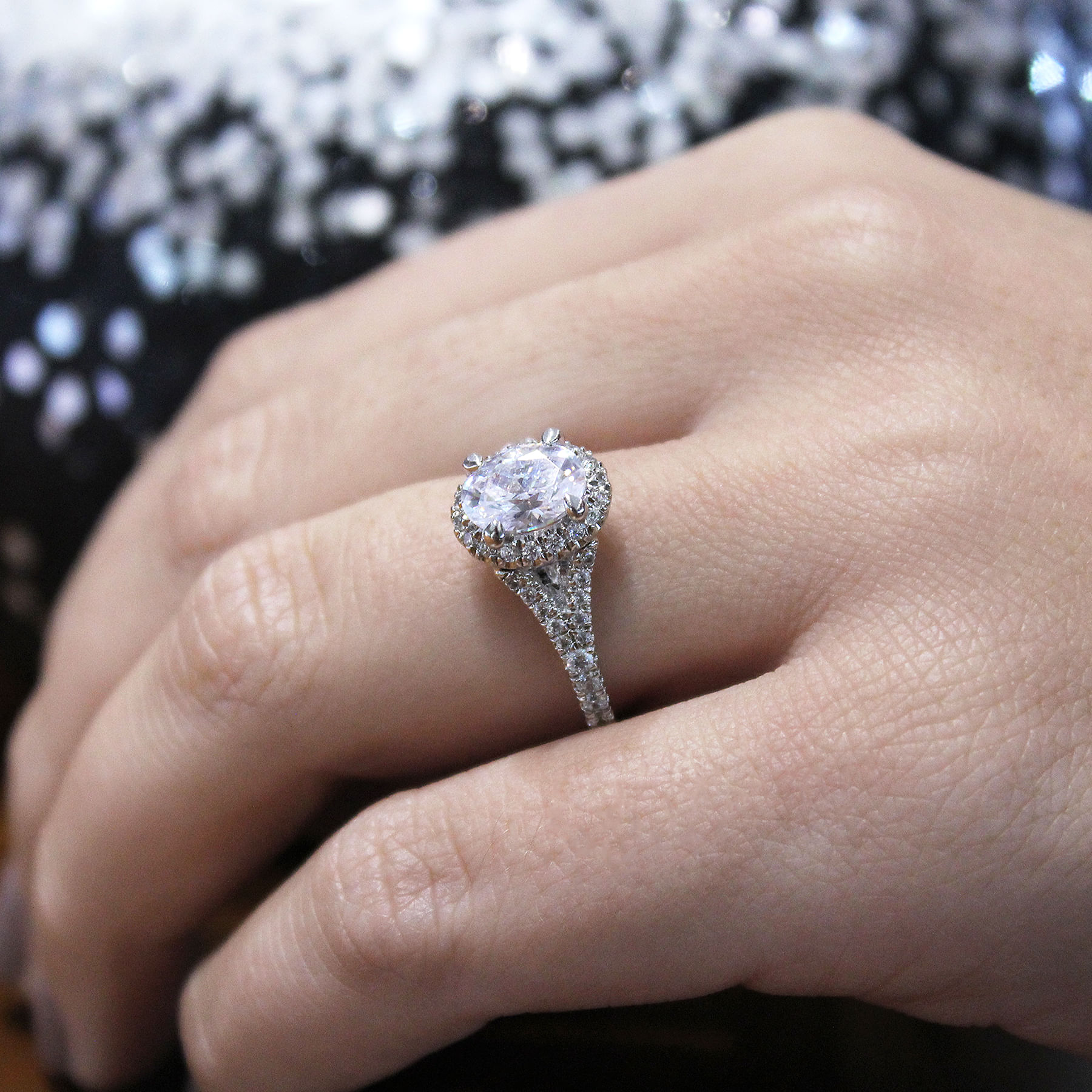 14K White Gold Oval Halo Diamond Engagement Ring angle 