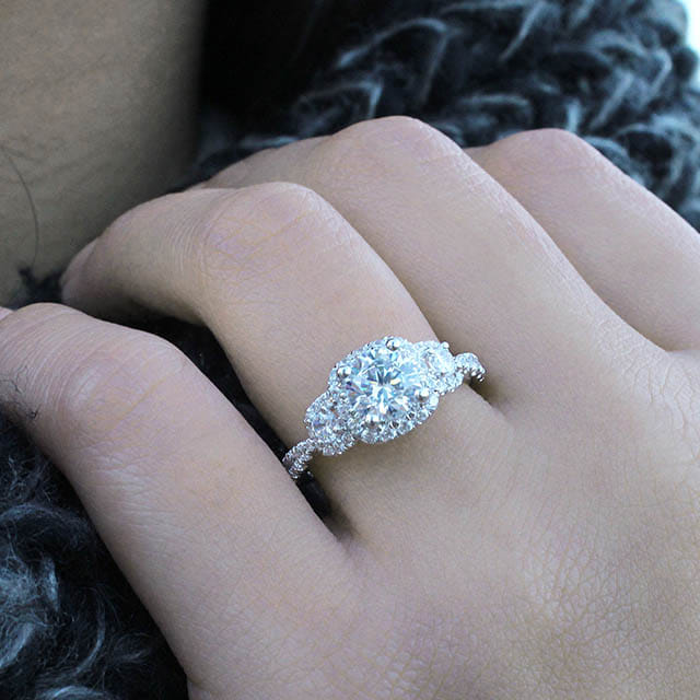 14K White Gold Round Diamond Engagement Ring angle 