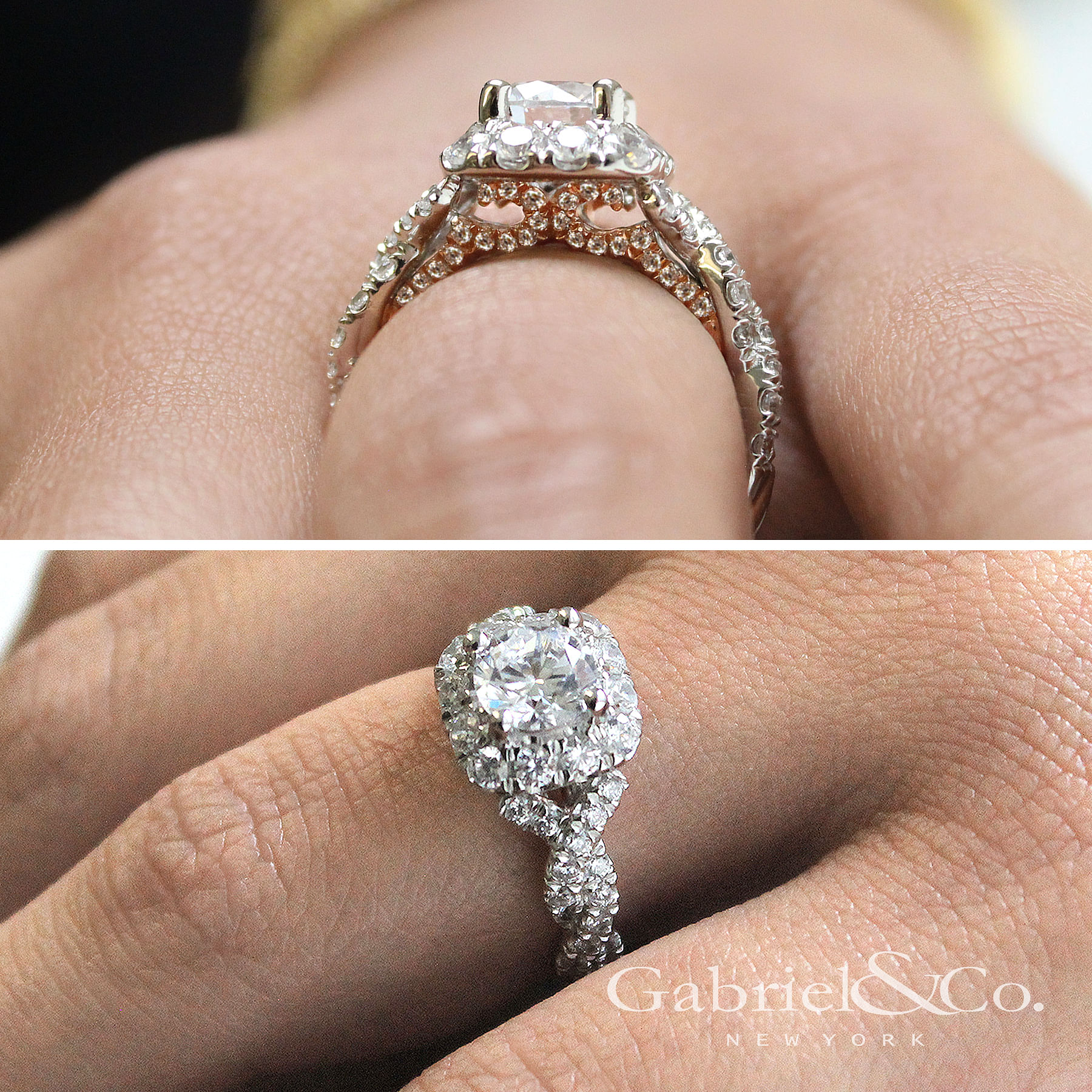 14K White-Rose Gold Round Halo Diamond Engagement Ring angle 