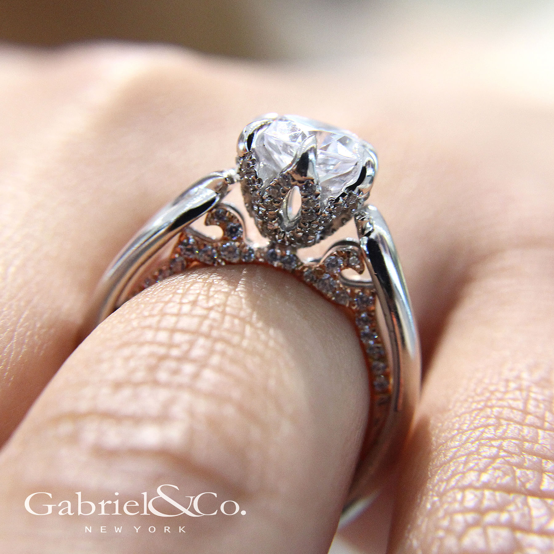 18K White-Rose Gold Round Diamond Twisted Engagement Ring angle 