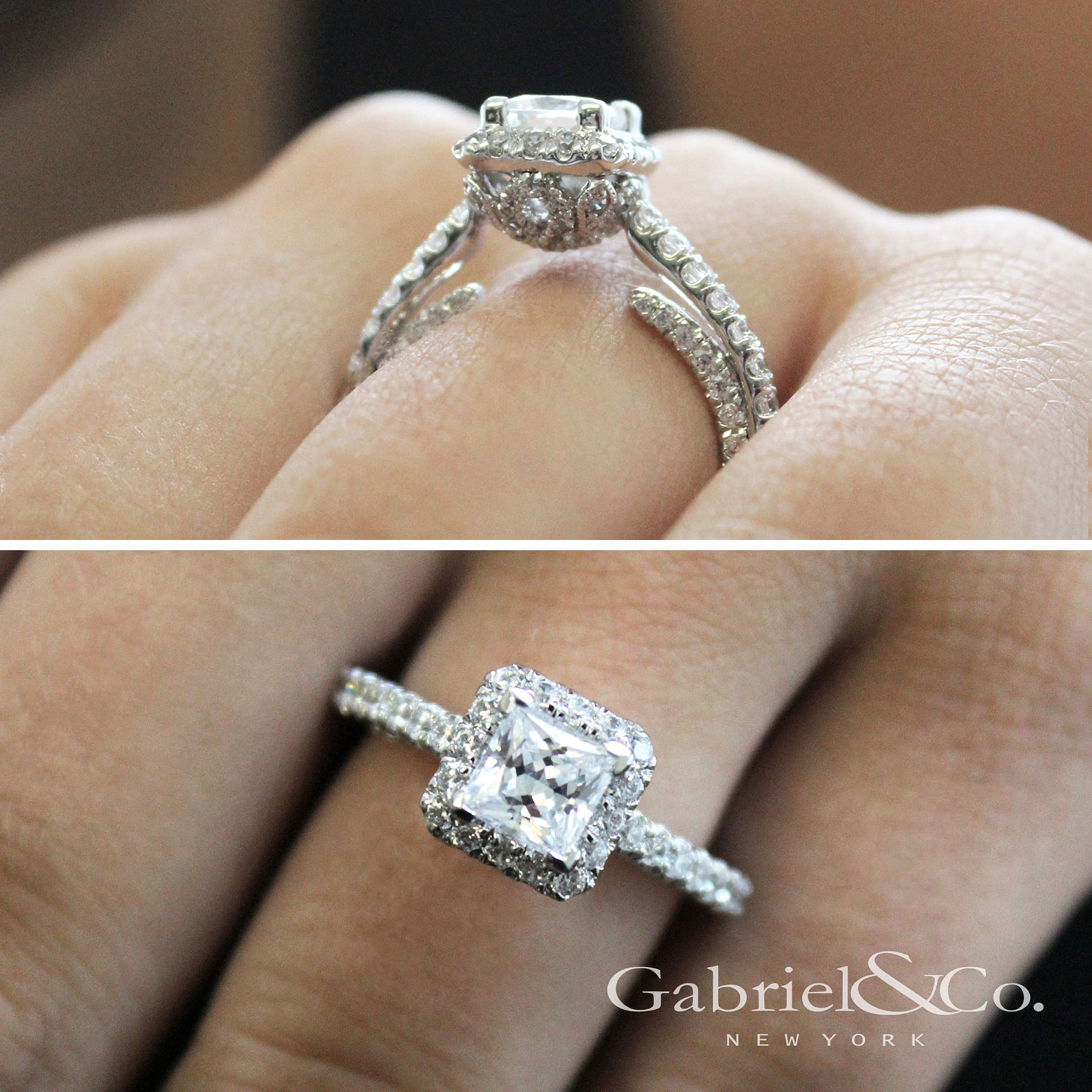 14K White Gold Princess Halo Diamond Engagement Ring angle 