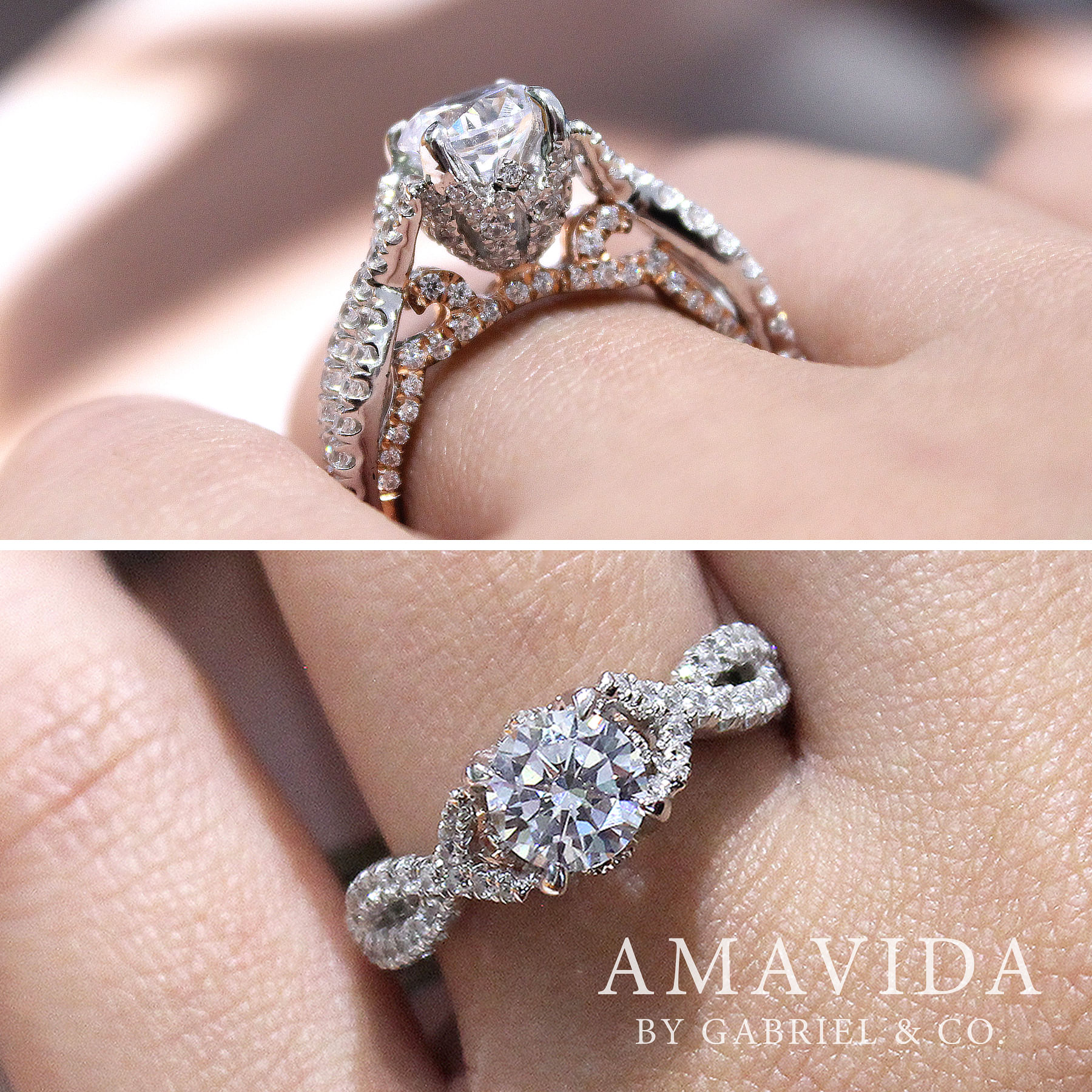 18K White-Rose Gold Round Diamond Twisted Engagement Ring angle 