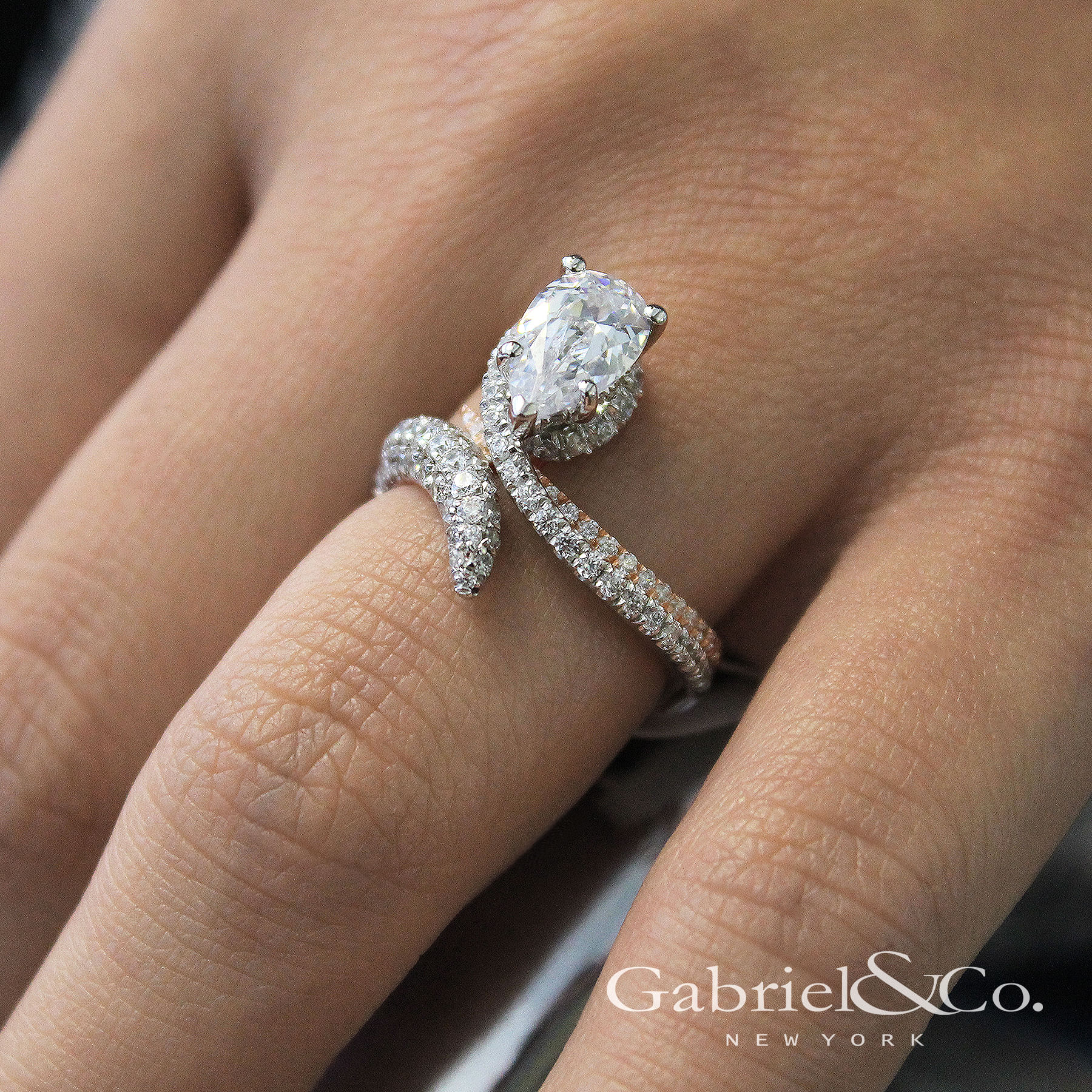 18K White-Rose Gold Pear Shape Halo Diamond Engagement Ring angle 
