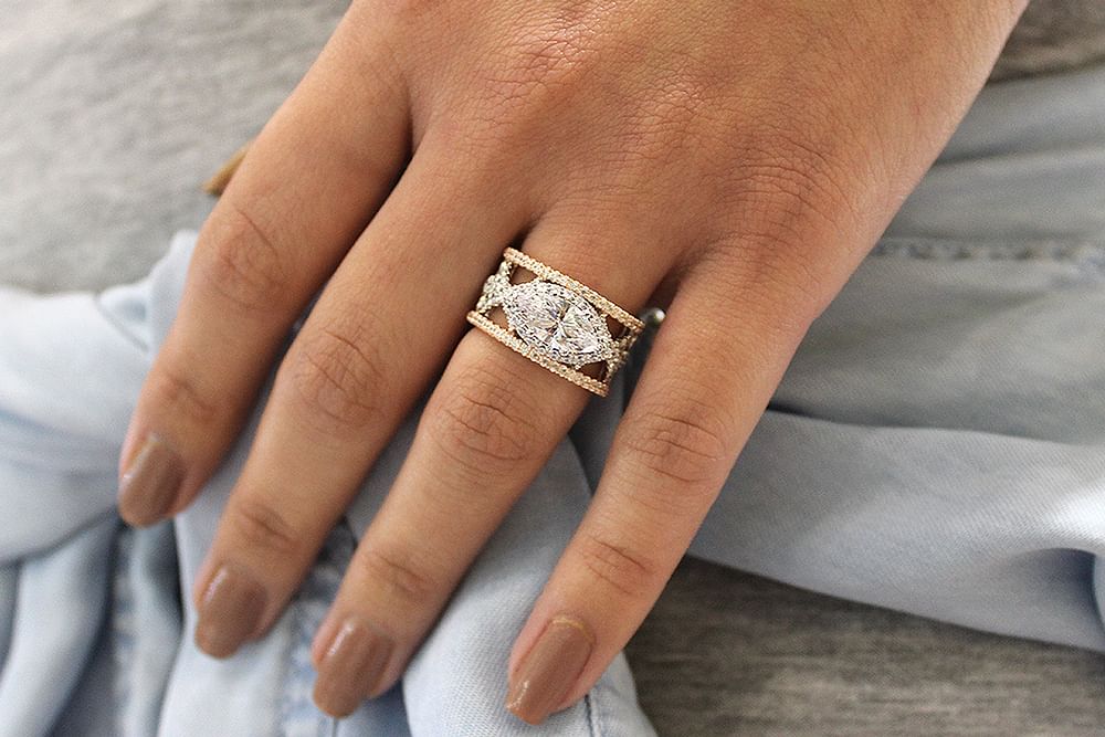 Wide band engagement rings sale rose gold