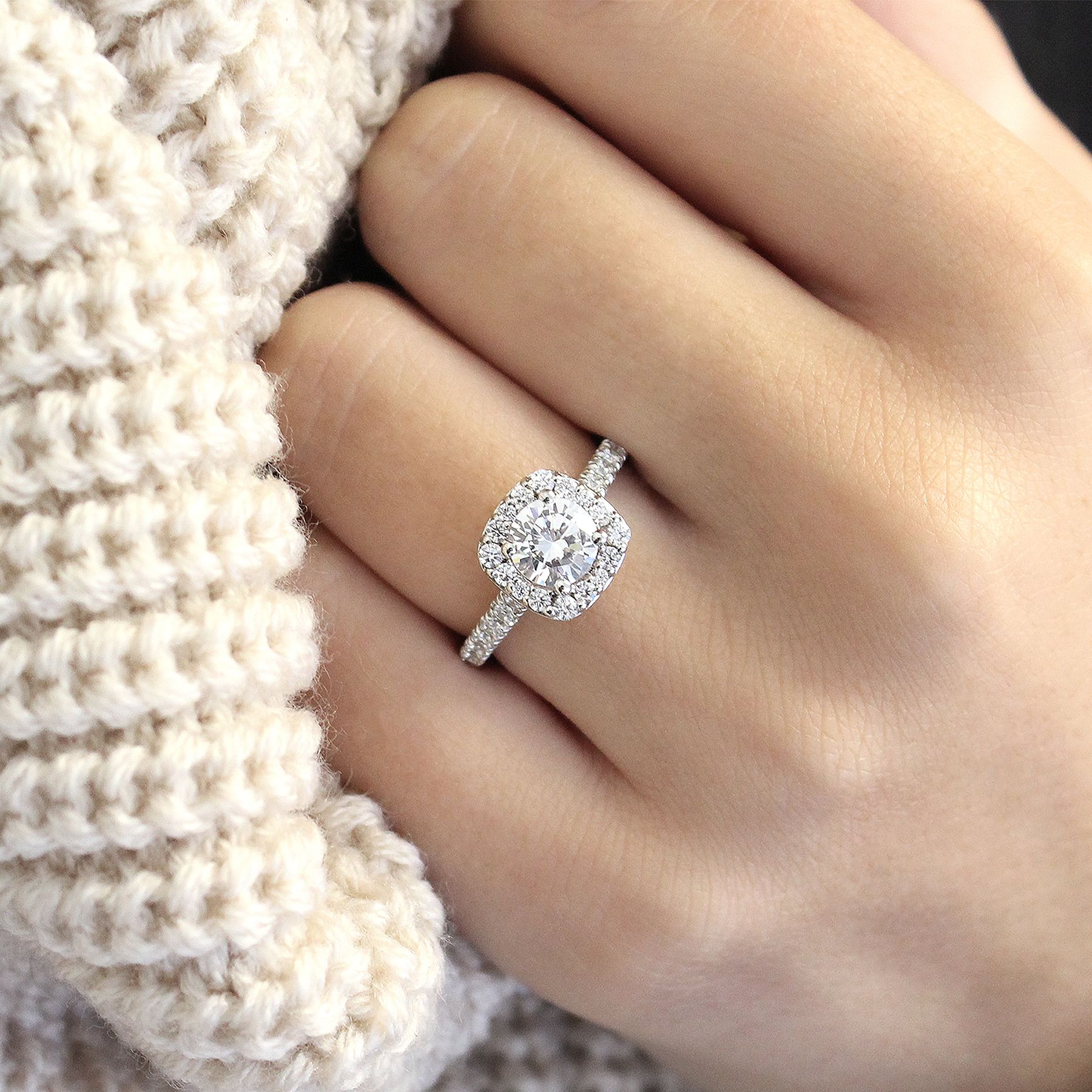 Cushion halo ring with round deals diamond