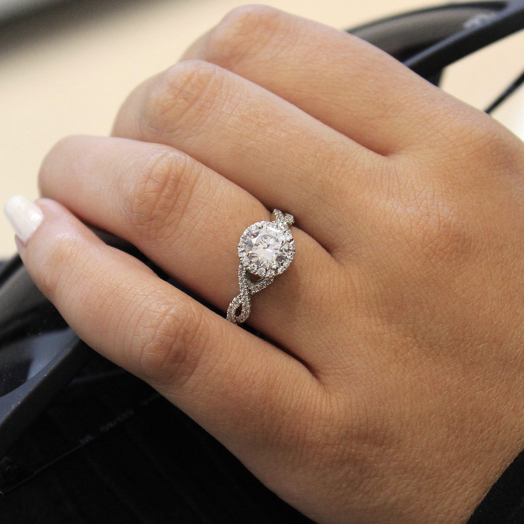 14K White Gold Round Halo Diamond Engagement Ring