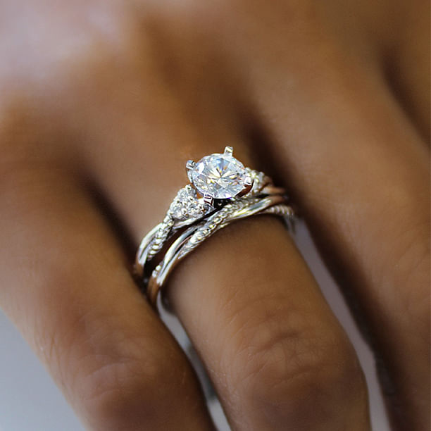 14K White Gold Round Twisted Diamond Engagement Ring angle 