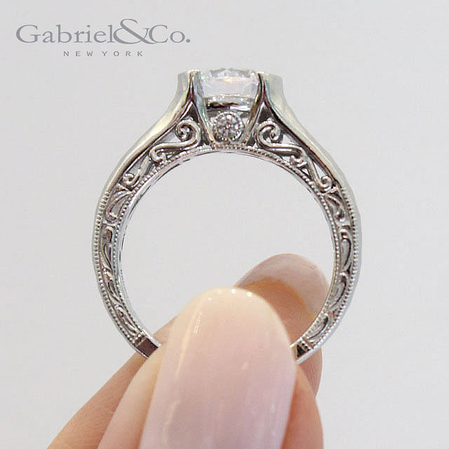 Vintage Inspired 14K White Gold Round Diamond Engagement Ring angle 