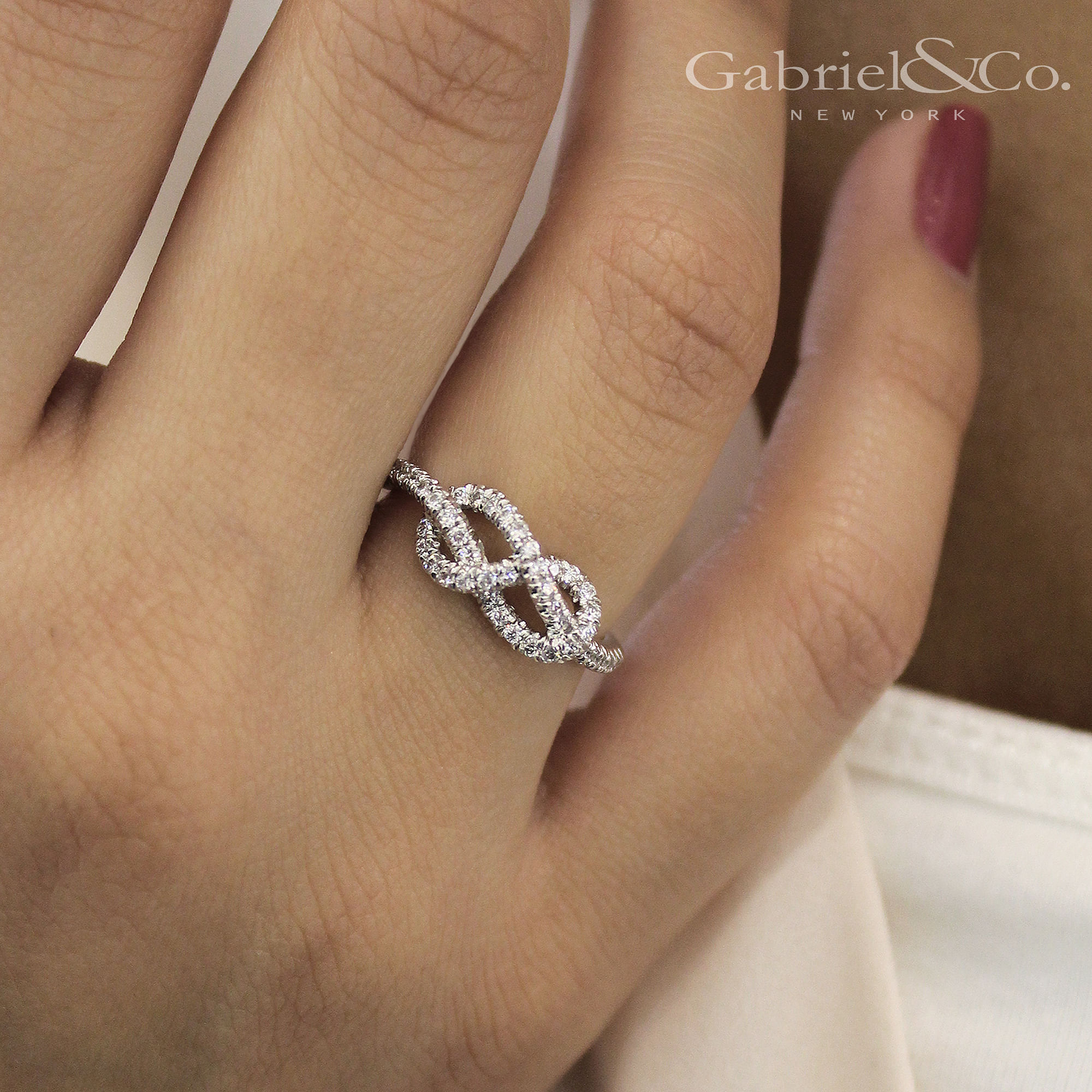 14k White Gold Twisted Diamond Infinity Knot Ring LR50151W45JJ Gabriel Co