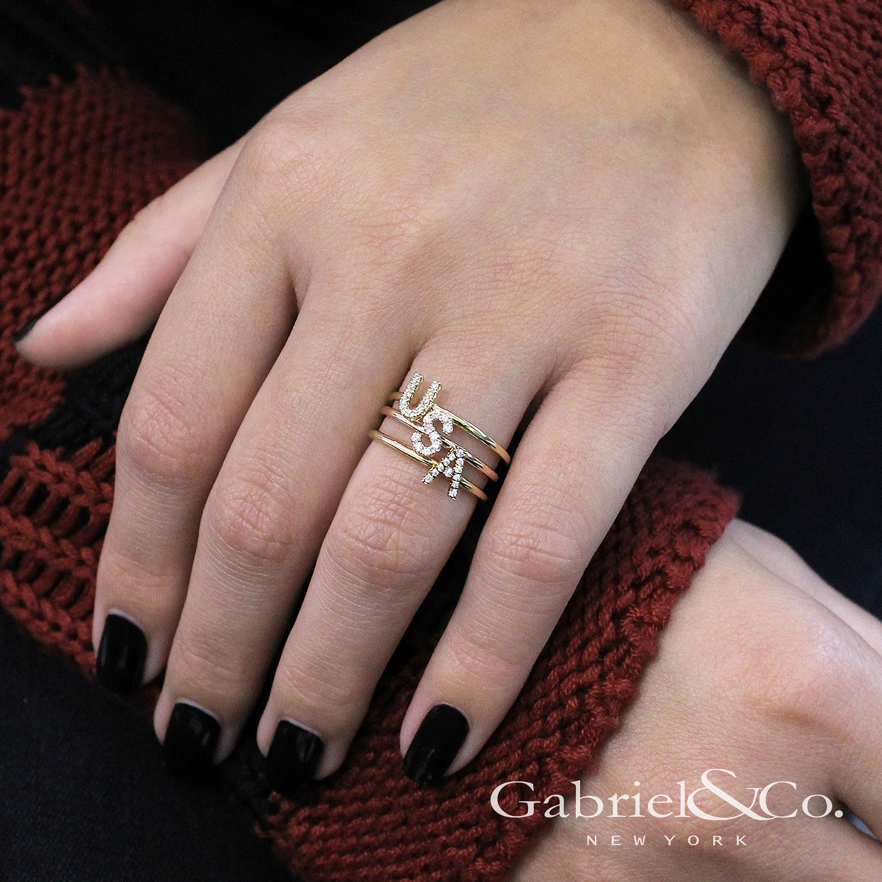 Gold initial ring with diamonds hot sale