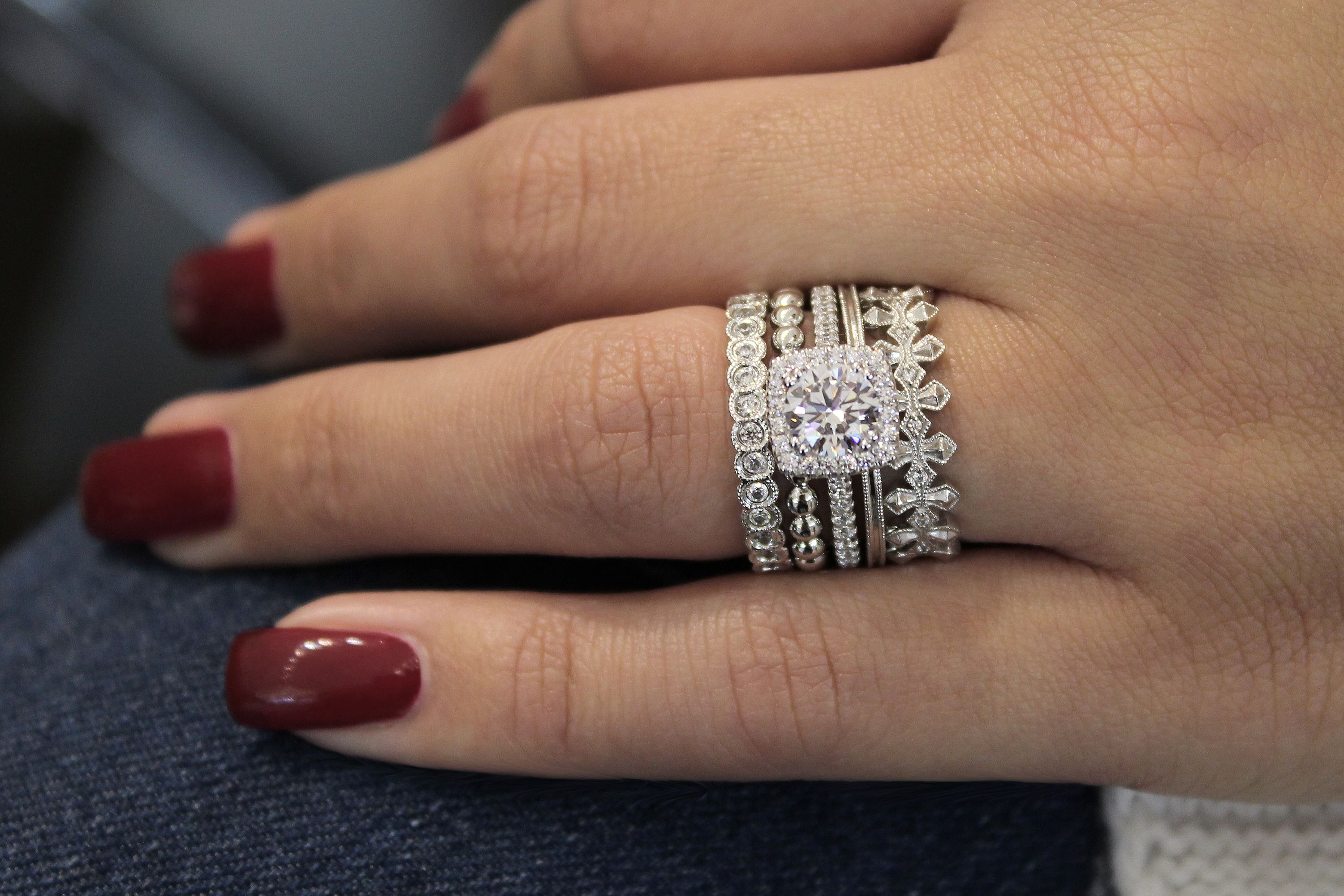 14K White Gold Diamond Ring with Milgrain Bezel angle 