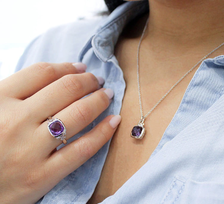 925 Sterling Silver Amethyst Pendant Necklace