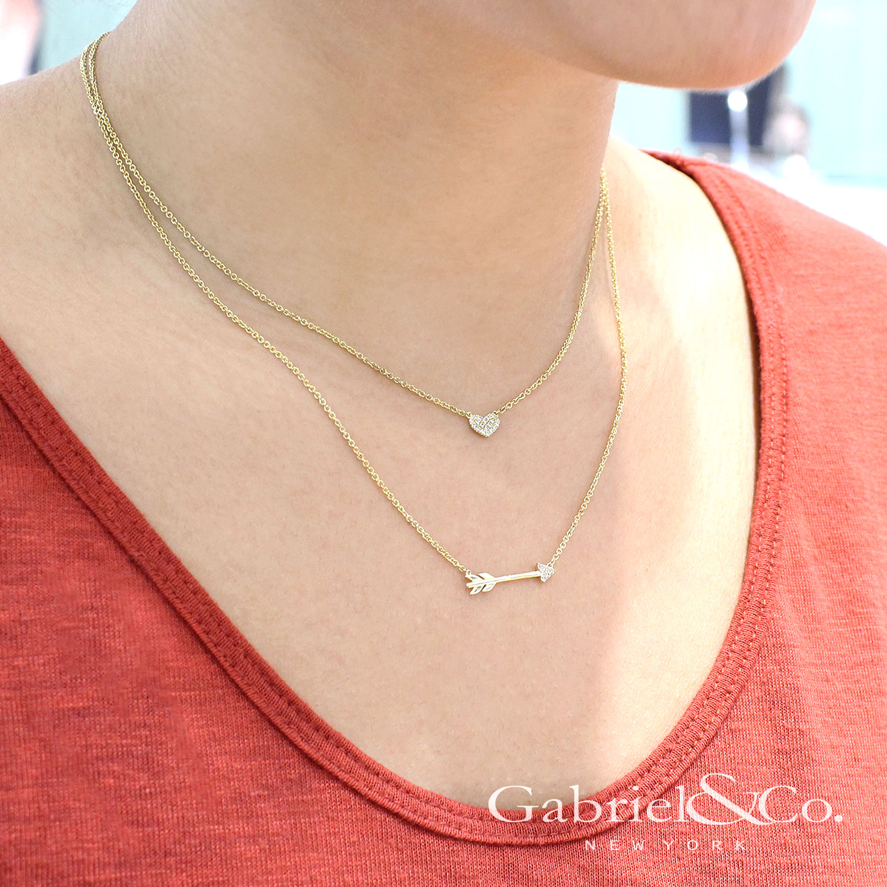 14K Yellow Gold Diamond Arrow Necklace angle 