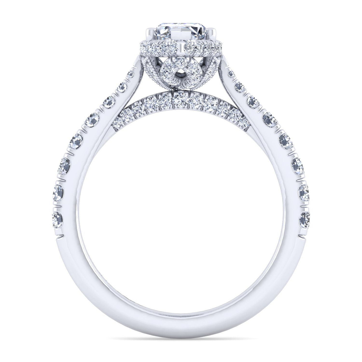 14k White Gold Hidden Halo Marquise Shape Diamond Engagement Ring 