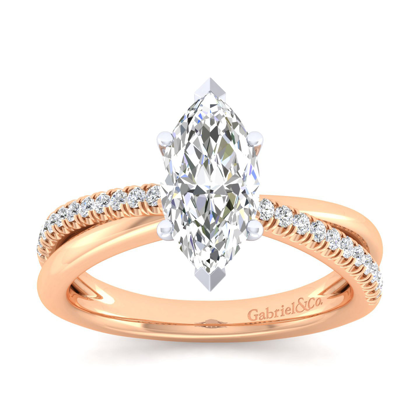 14K White-Rose Gold Marquise Shape Diamond Criss Cross Engagement Ring ...