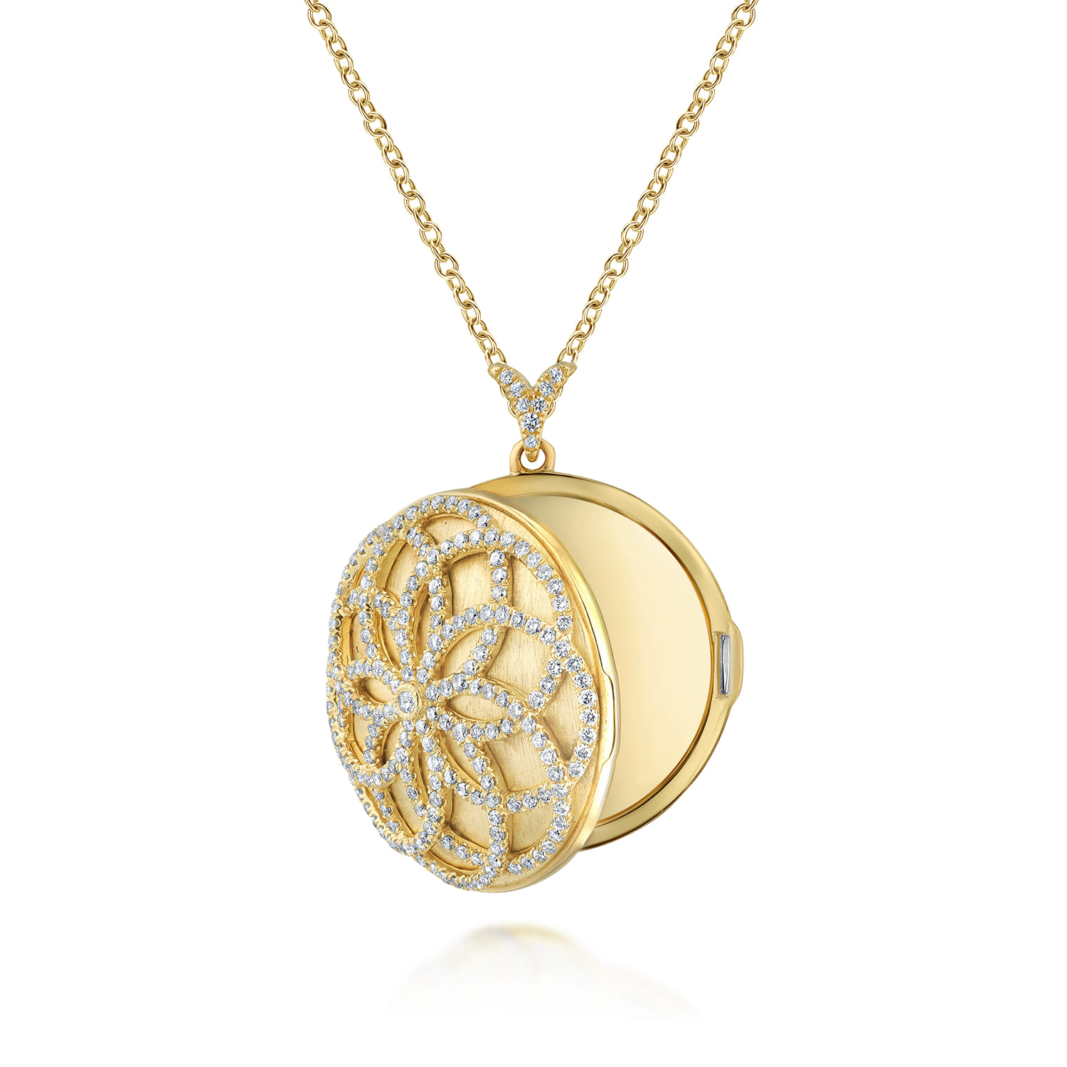 25 inch 14K Yellow Gold Locket Necklace with Floral Diamond Overlay NK5622Y45JJ