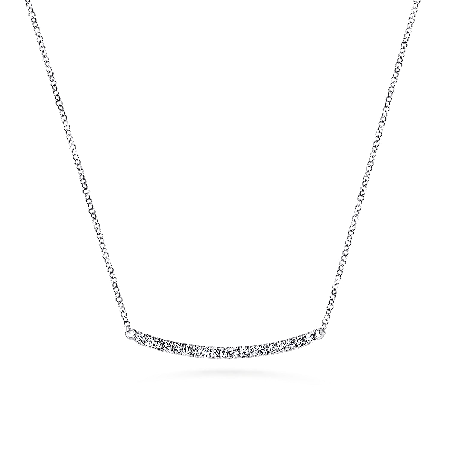 14K WG Diamond Pave Curved Bar Necklace
