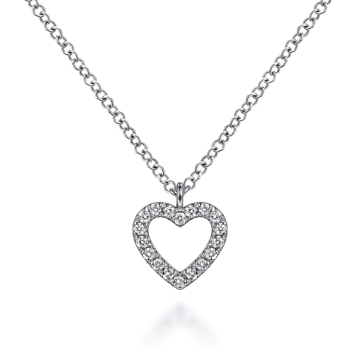 18 Double Accent 0.07 cttw Diamond Solid 14K White Gold Exquisite Heart Pendant Necklace 20 Inches 16 14