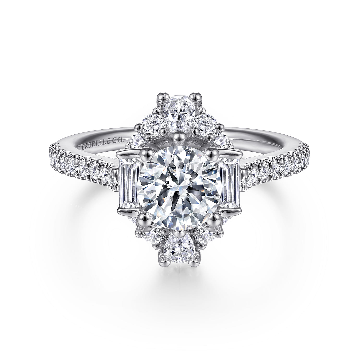 Unique 14K White Gold Art Deco Halo Engagement Ring