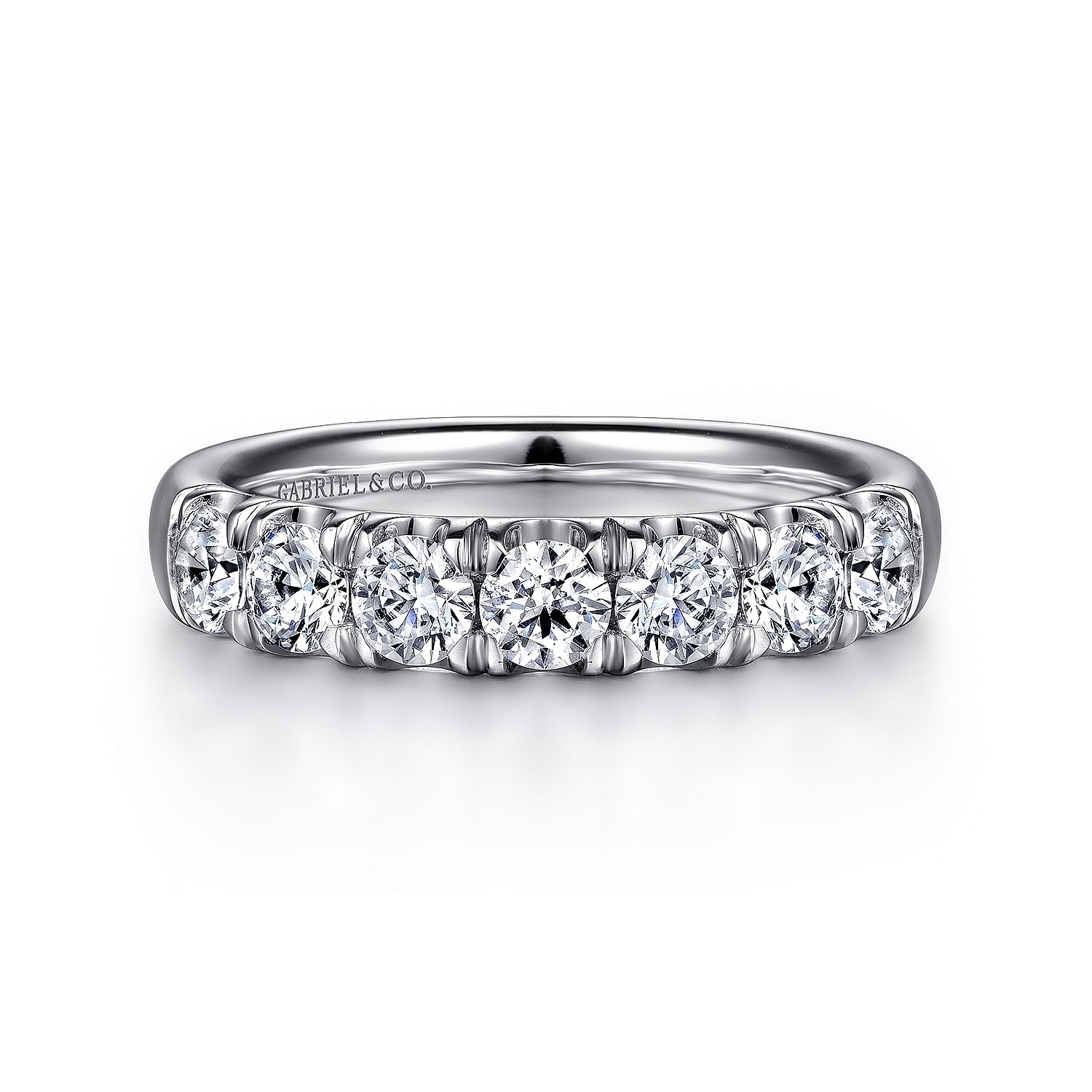 Gabriel - 14K White Gold 7 Stone French Pavé Diamond Wedding Band