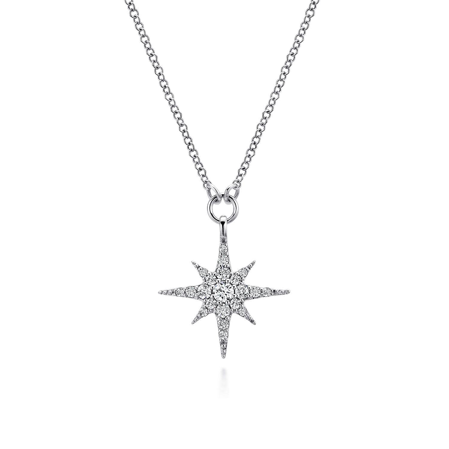 14K White Gold Diamond Starburst Pendant Necklace | NK4847W45JJ