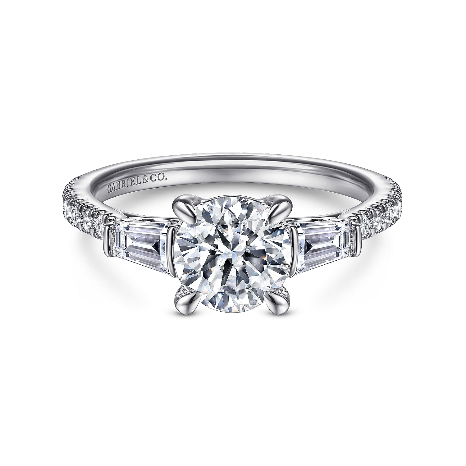 Gabriel - 14K White Gold Round 3 Stone Diamond Channel Set Engagement Ring